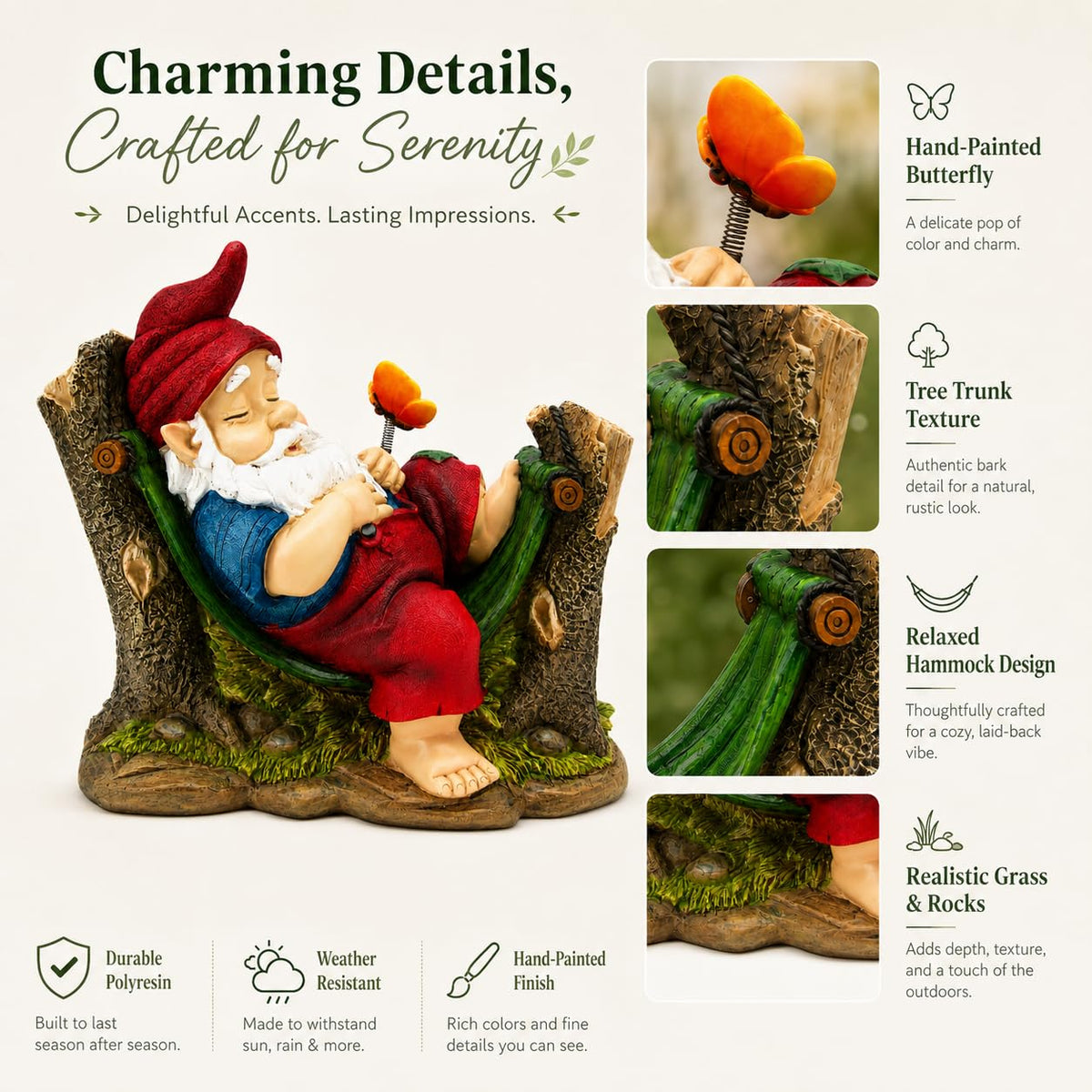 Comfy Hour Seed Soil and Yard Collection Resin Garden Gnome Sleeping On Stump Dwarf Figurine, Outdoor Decor
