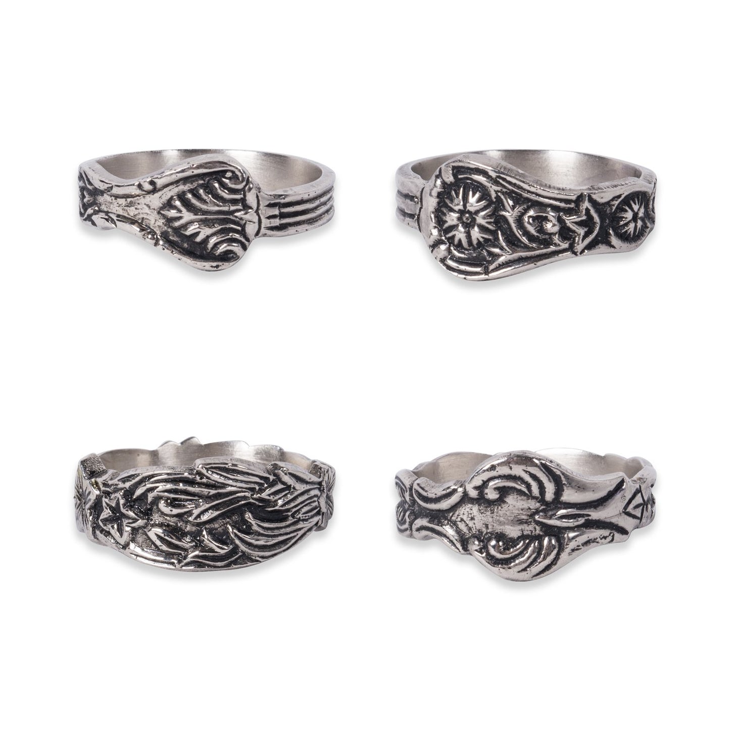 DII Design Decorative Assorted Silver Napkin Ring Set, One Size, Vintage Silver Spoon, 4 Piece