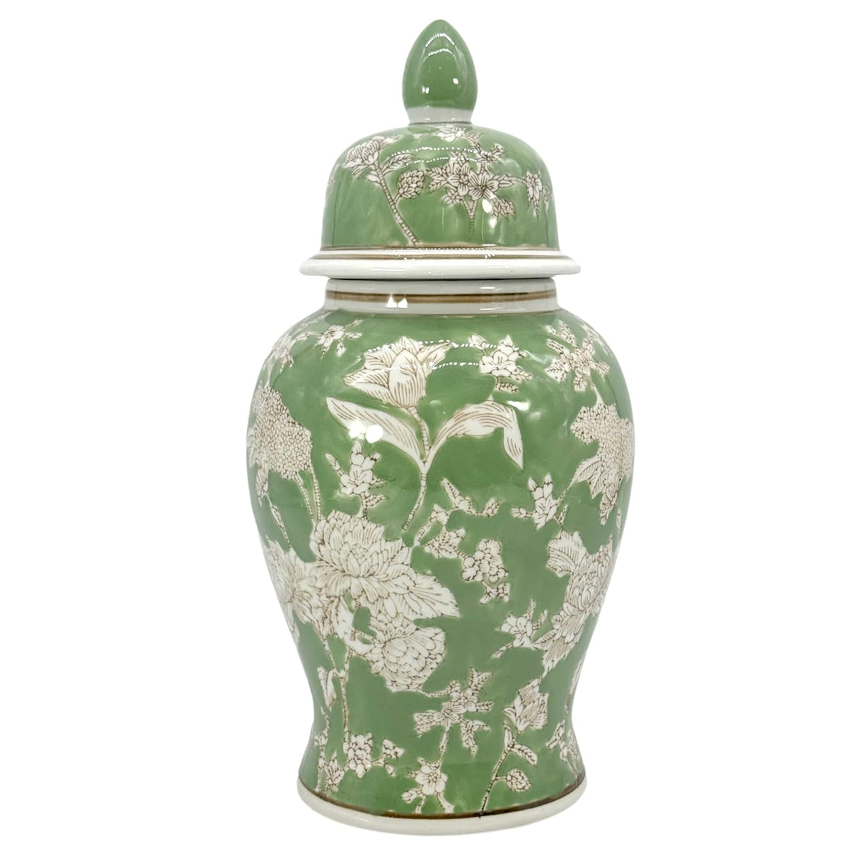 Galt International Jar, 67.6 Ounces, 14" Green & White Ginger Jar
