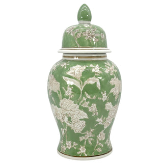 Galt International Jar, 67.6 Ounces, 14" Green & White Ginger Jar