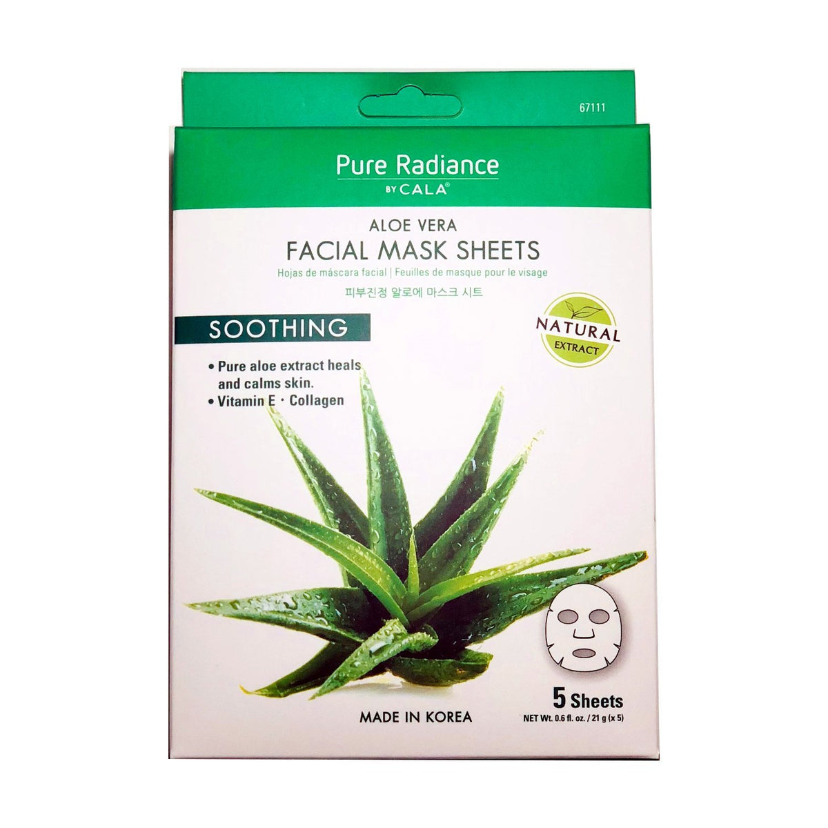 Cala Korea Aloe Vera, Collagen And Vitamin E, Essence full face facial Mask Sheet, 5 pack