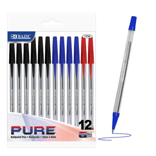 BAZIC Pure Assorted Color Stick Pen (12/Pack)
