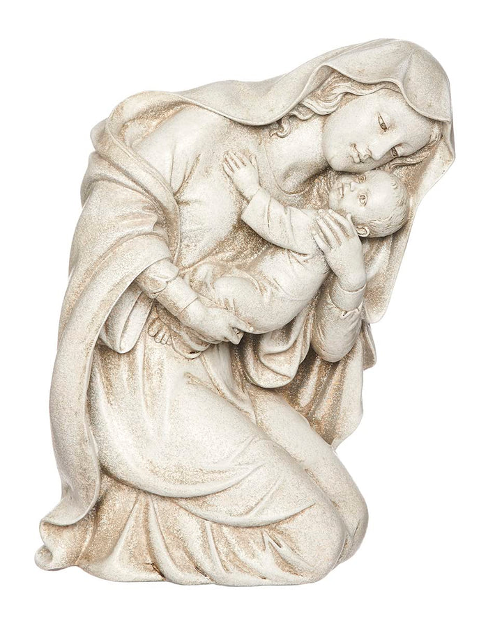 Roman Joseph's Studio Kneeling Madonna Holding Child Garden Statue 13.50-Inch Made of Resin Stone
