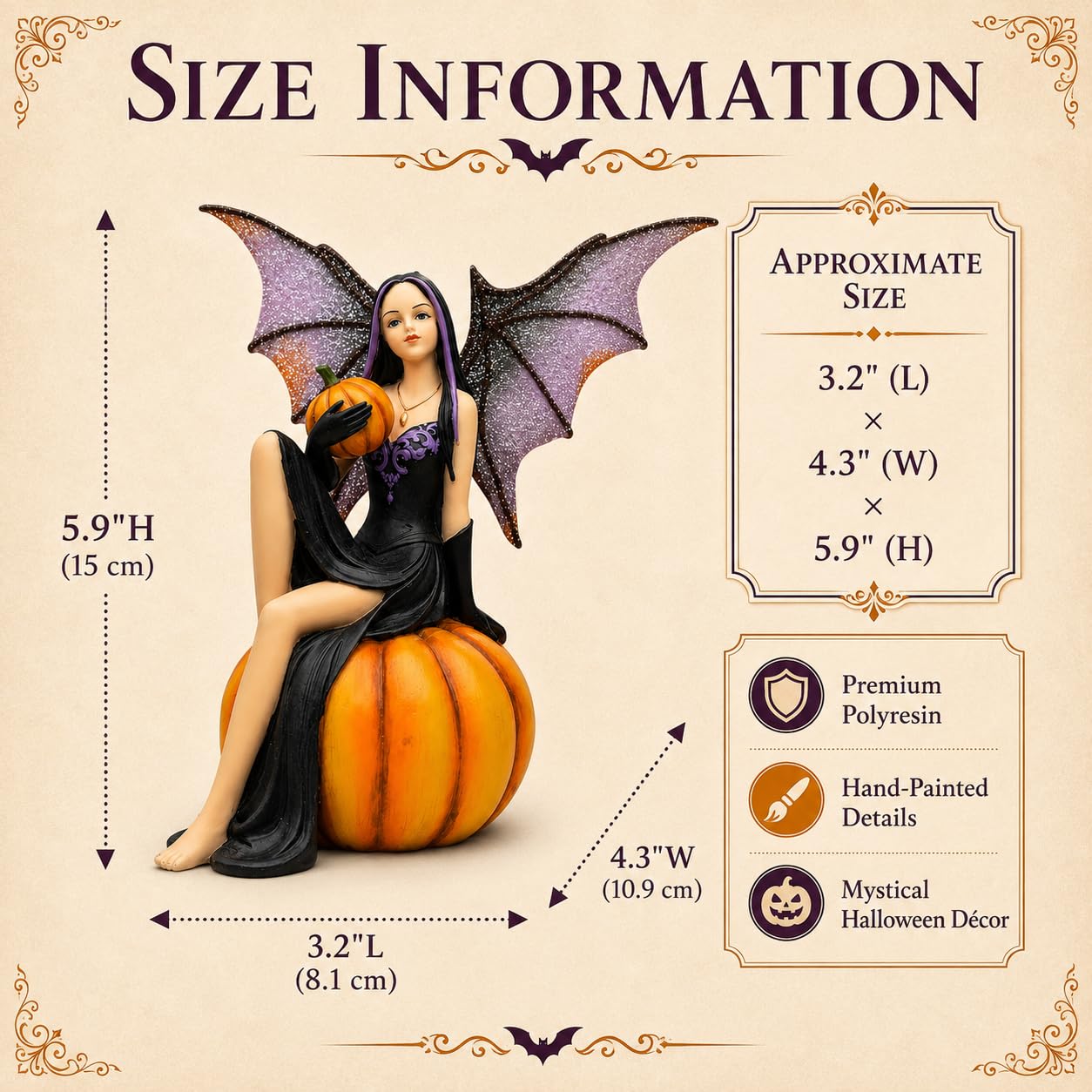 Comfy Hour 5.9 Inch Witch Fairy Figurine, Pumpkin Gothic Statue
