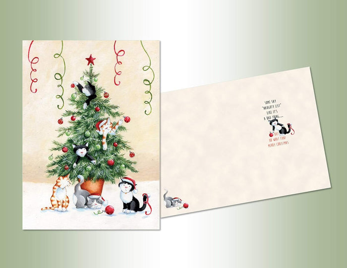 LPG Greetings Performing Arts boxed CHRISTMAS CARD SET Cat Tree Set of 18 cards with full color inside designs/18 envelopes (1 design per box)