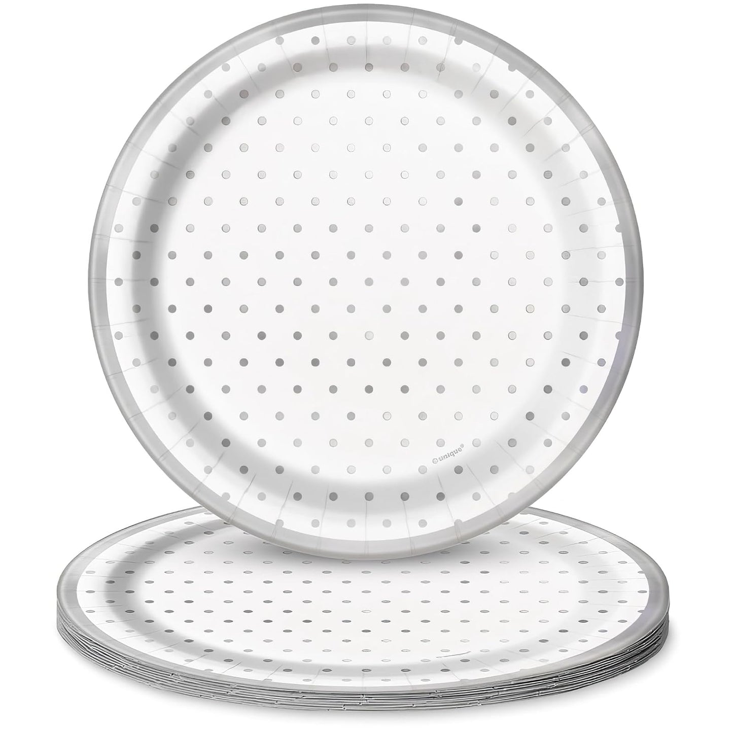 Unique Industries Unique Elegant Silver Foil Dots Party Round Dessert Paper Plates - Foil Board, 8 Ct, 7" (72564)
