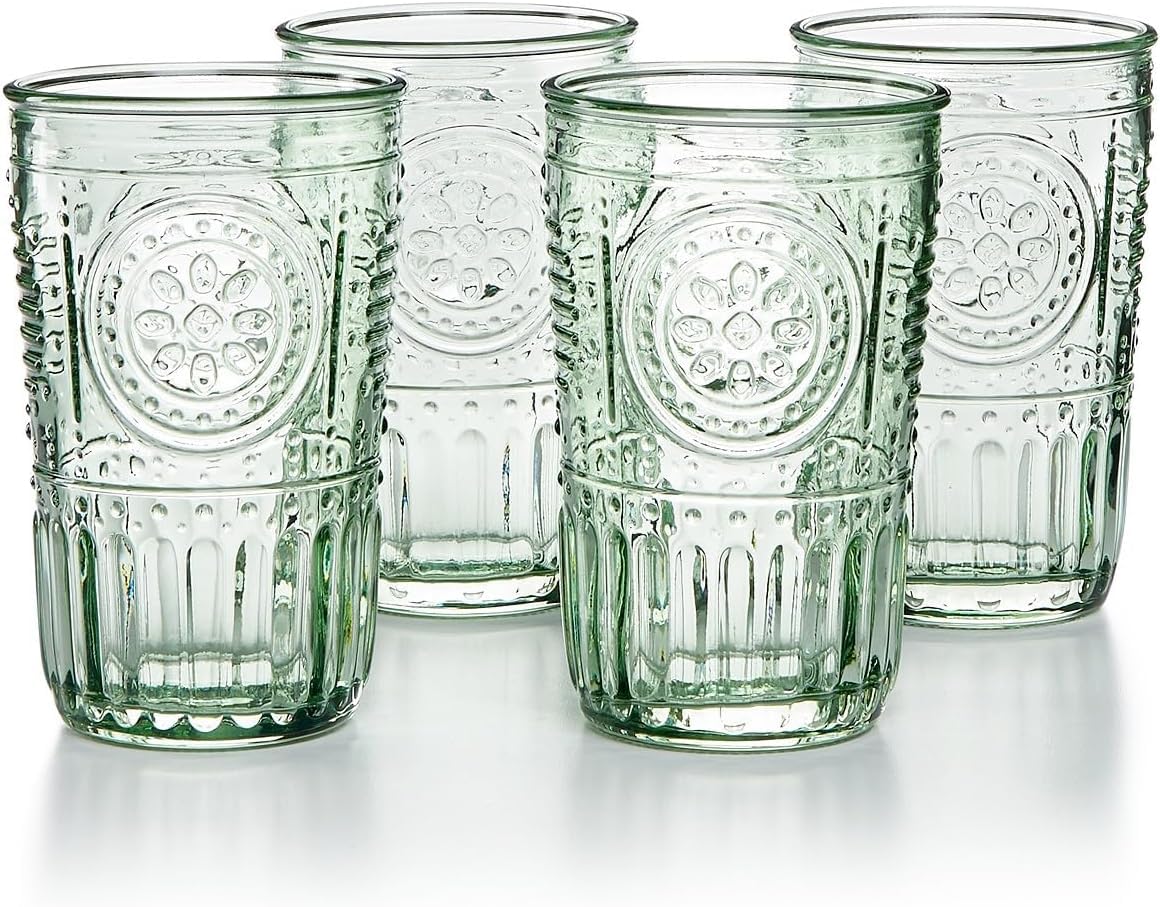 Bormioli Rocco 387595GRS021524 Romantic Tumbler, Set of 4, 10.25 oz, Pastel Green