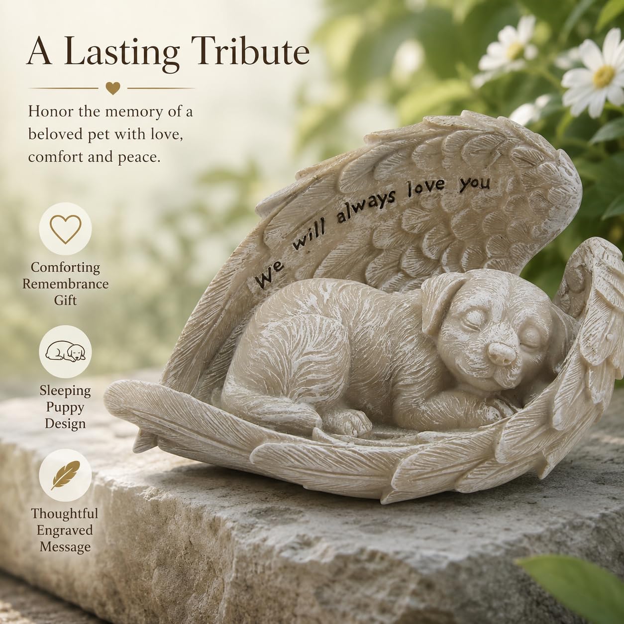 Comfy Hour 8.2 Inch Dog Angel Statue, Sleeping Pet Memorial Figurine