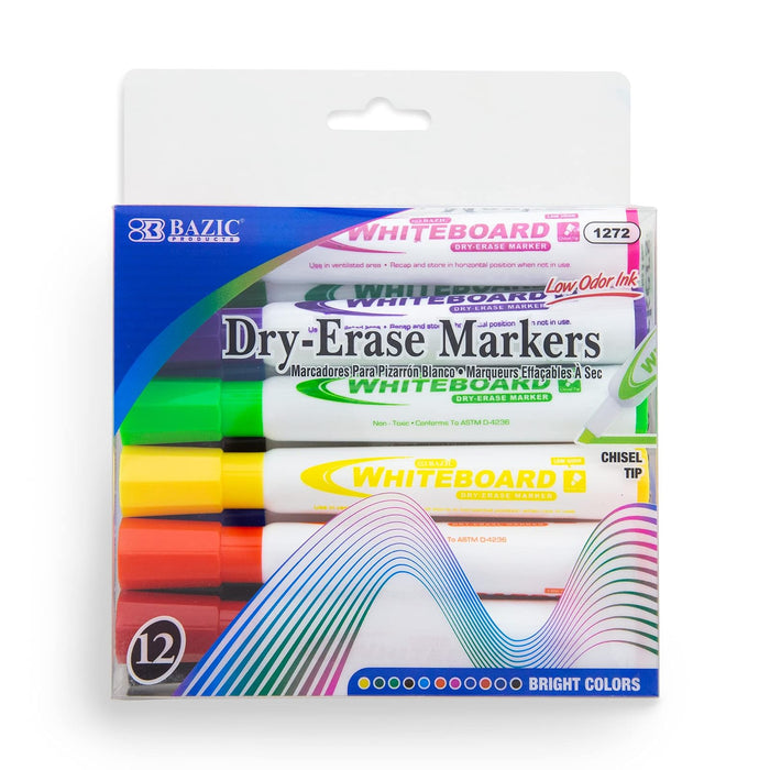 BAZIC Bright Color Chisel Tip Dry-Erase Markers (12/Box) (1272)