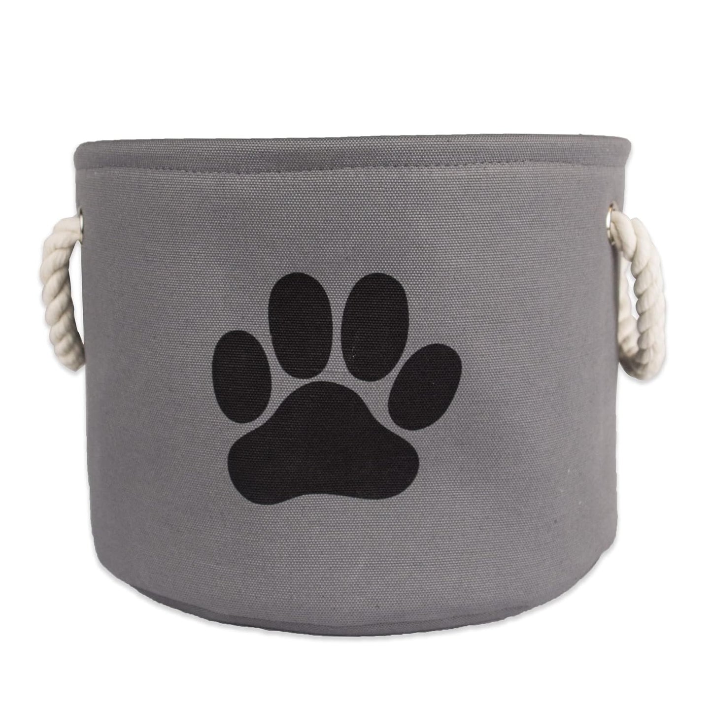 DII Design Bone Dry Paw Print Collapsible Polyester Pet Storage Bin, Round Small - 12 x 12 x 9", Paw Print Gray