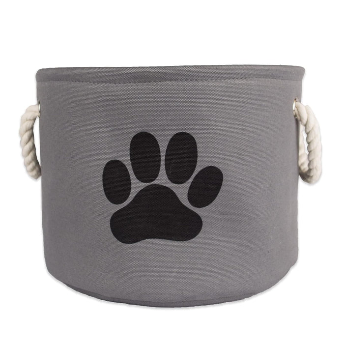 DII Design Bone Dry Paw Print Collapsible Polyester Pet Storage Bin, Round Small - 12 x 12 x 9", Paw Print Gray