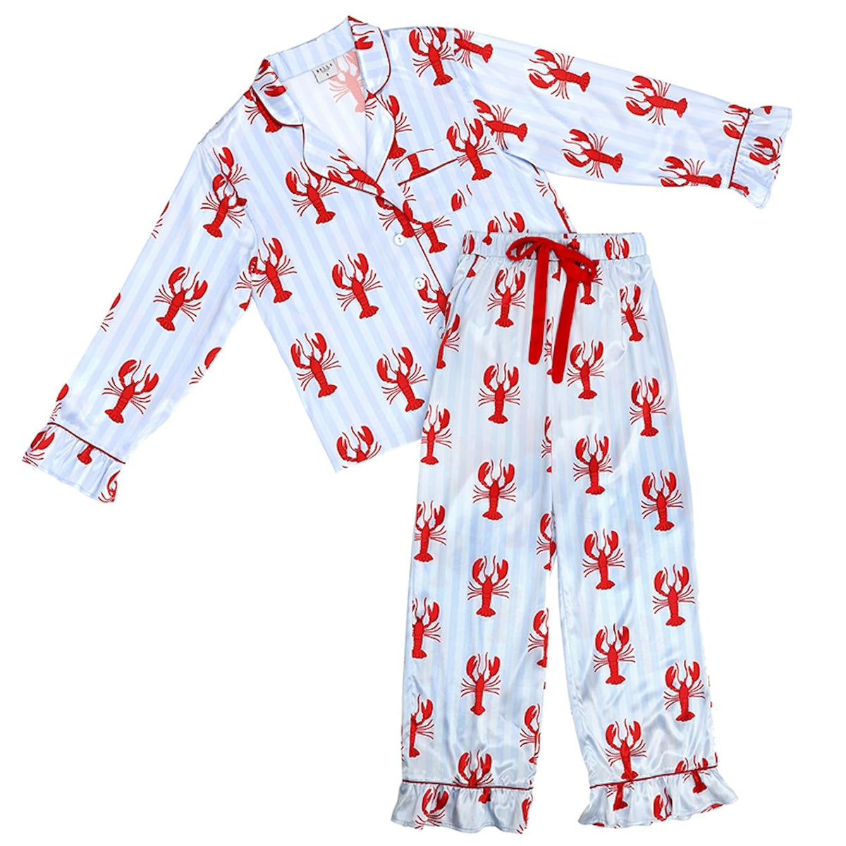 Bella Sleep + Spa Pajamas, Large, Blue Stripes + Red Lobsters