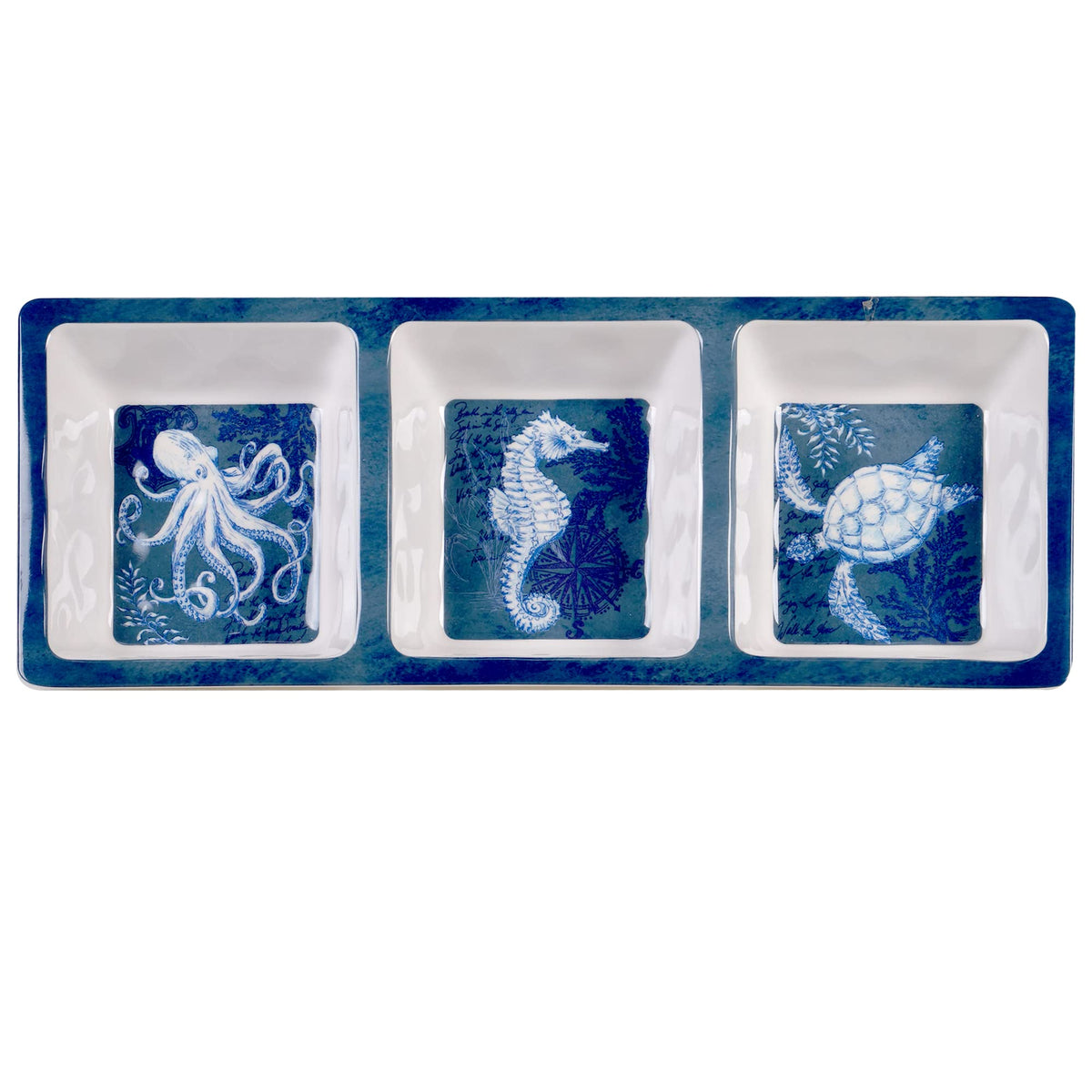 Certified International 28198 Oceanic 3-Section Relish Tray, 14.5-inch Length, Melamine