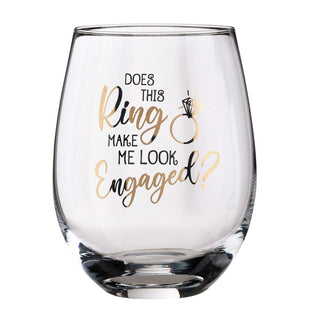 Blue Sky Clayworks Lillian Rose Ring Make Me Look Engaged Wine Glass, 4.75", Clear