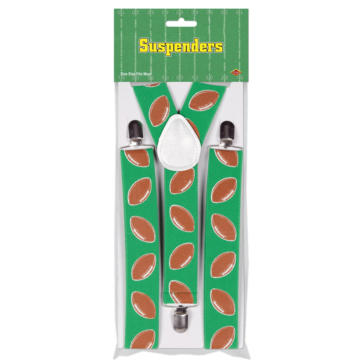 Beistle Football Game Day Suspenders-1 pc, One size fits most, Brown/Green/White