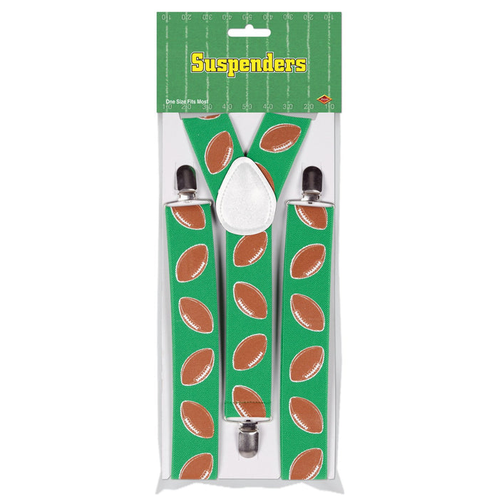 Beistle Football Game Day Suspenders-1 pc, One size fits most, Brown/Green/White