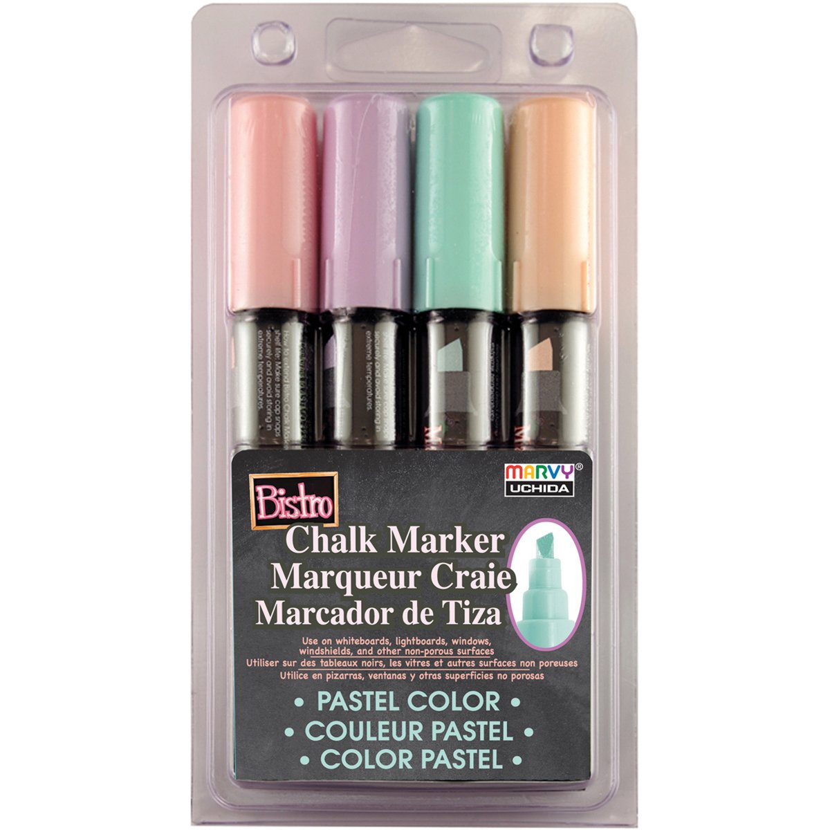 Uchida Bistro Chalk Marker Chisel Tip Set 4/Pkg-Pastel Yellow, Pink, Green & Blue