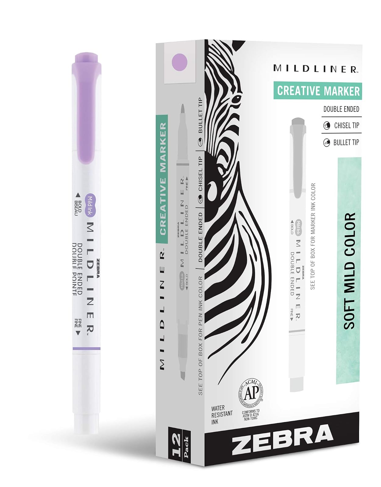 Zebra Pen Mildliner Double Ended Highlighter Marker Set, Broad and Fine Point Tips, Mild Violet Ink, 12-Pack