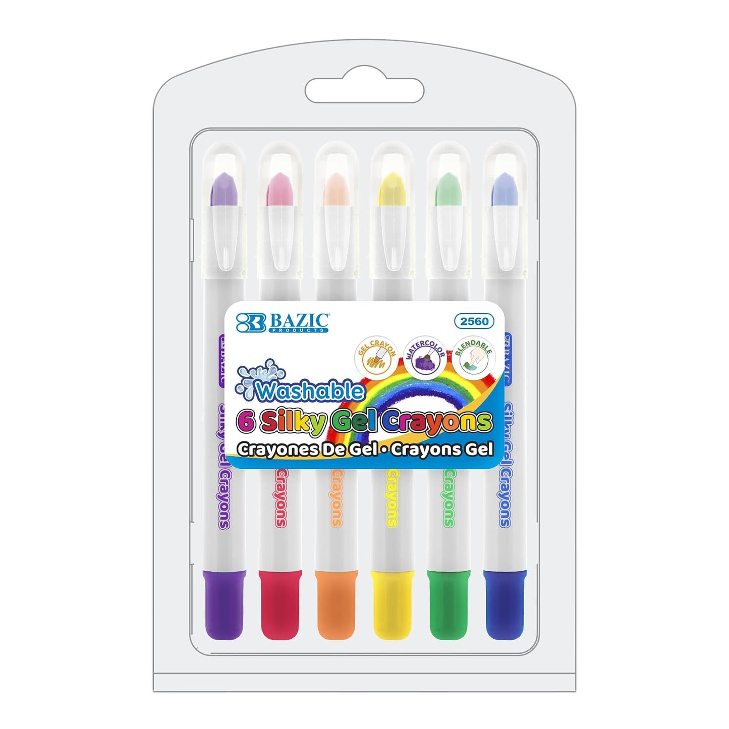 BAZIC Silky Gel Crayons 6 Color, Washable Blendable Non Toxic Watercolor Crayon for Coloring Book (6/Pack), 1-Pack