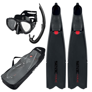 SEAC Set Tris Motus Set (Motus Long Fins, One Diving Mask, Jet Snorkel, Shoulder Bag), Black, 11-12