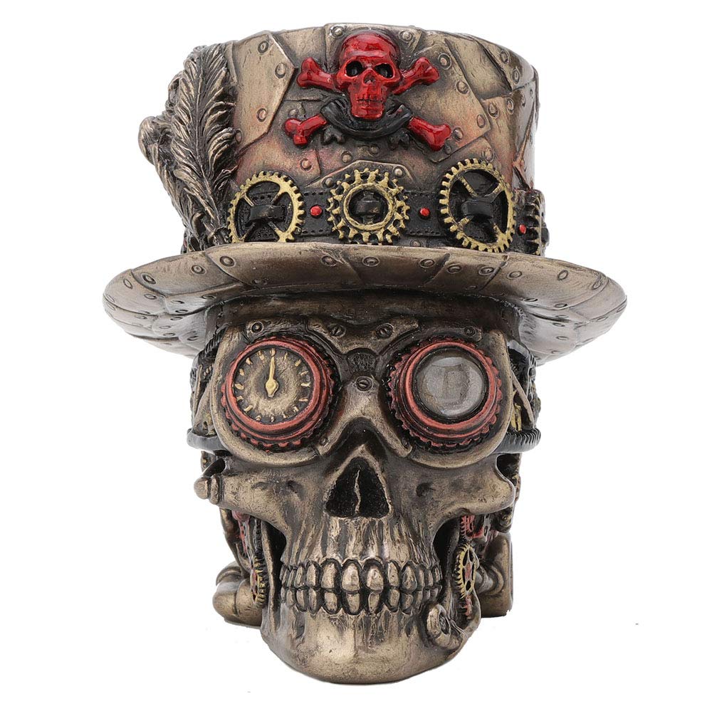 Unicorn Studio Veronese Design 4.5 Inch Steampunk Cross Bones Top Hat Motor Skull Antique Bronze Finish Sculpture Table Top Figurine