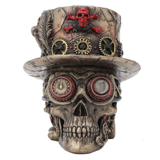 Unicorn Studio Veronese Design 4.5 Inch Steampunk Cross Bones Top Hat Motor Skull Antique Bronze Finish Sculpture Table Top Figurine