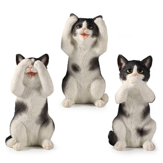 Veronese Design 3 3/4 Inch Black and White Kittens Hear Speak See No Evil Resin Figurine Miniature
