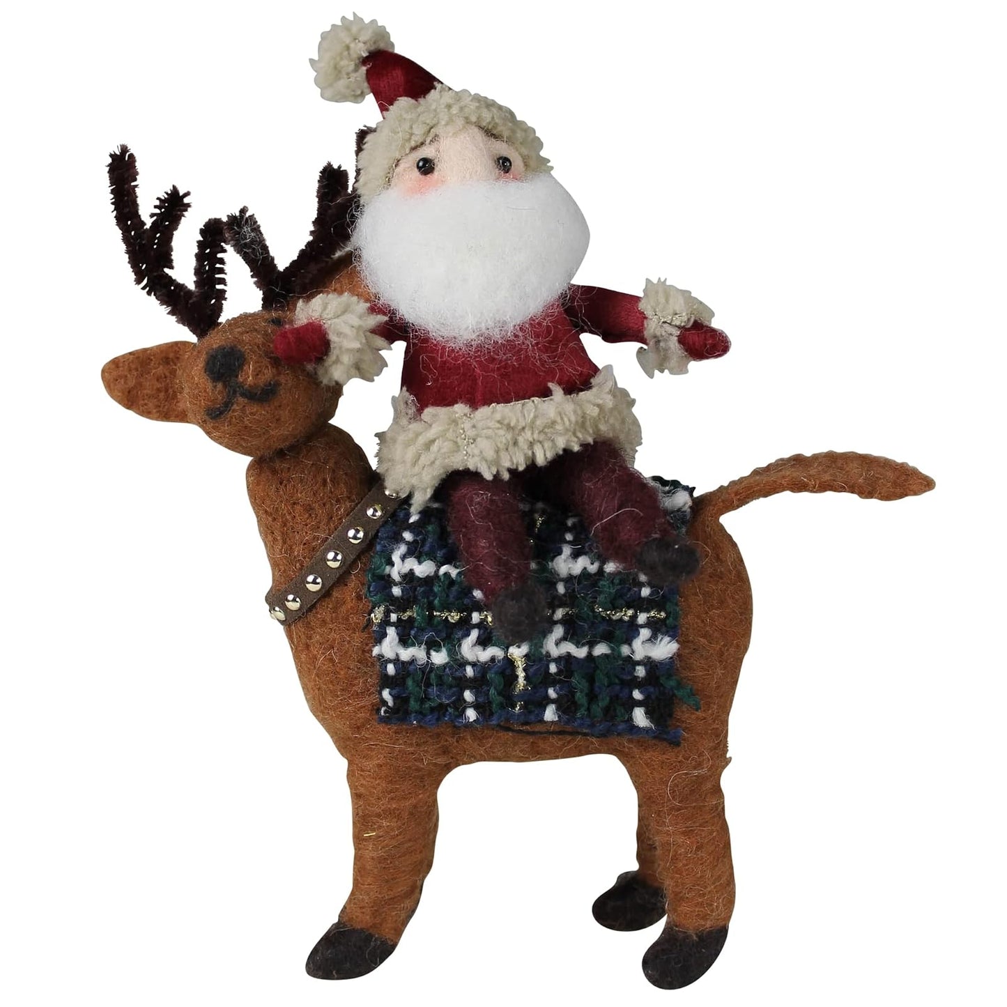 HomArt Santa on Deer Left Figurine, 9.5-inch Height, Felt
