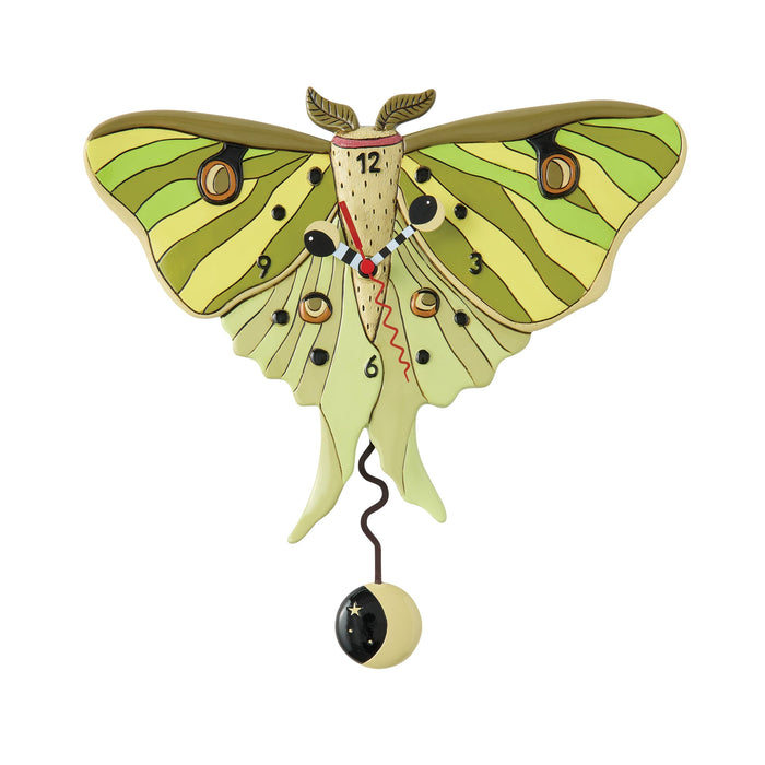 Enesco Allen Designs Selene Moth Battery-Operated Pendulum Wall Clock, 9.06 Inch, Multicolor