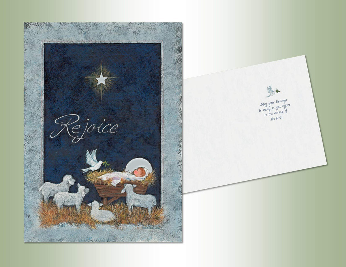 Lux Press Group Greeting Card, Medium, Rejoice Manger Foil
