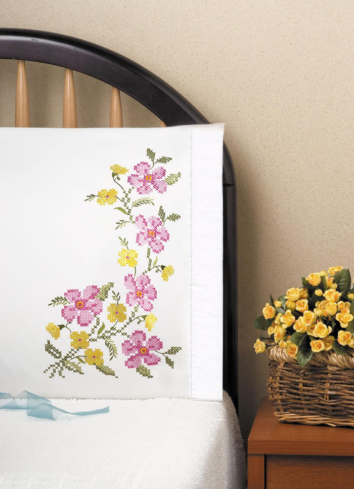 Design Works Crafts Tobin Stamped Pillowcase Pair for Embroidery, 20 by 30-Inch, Fragrant Floral