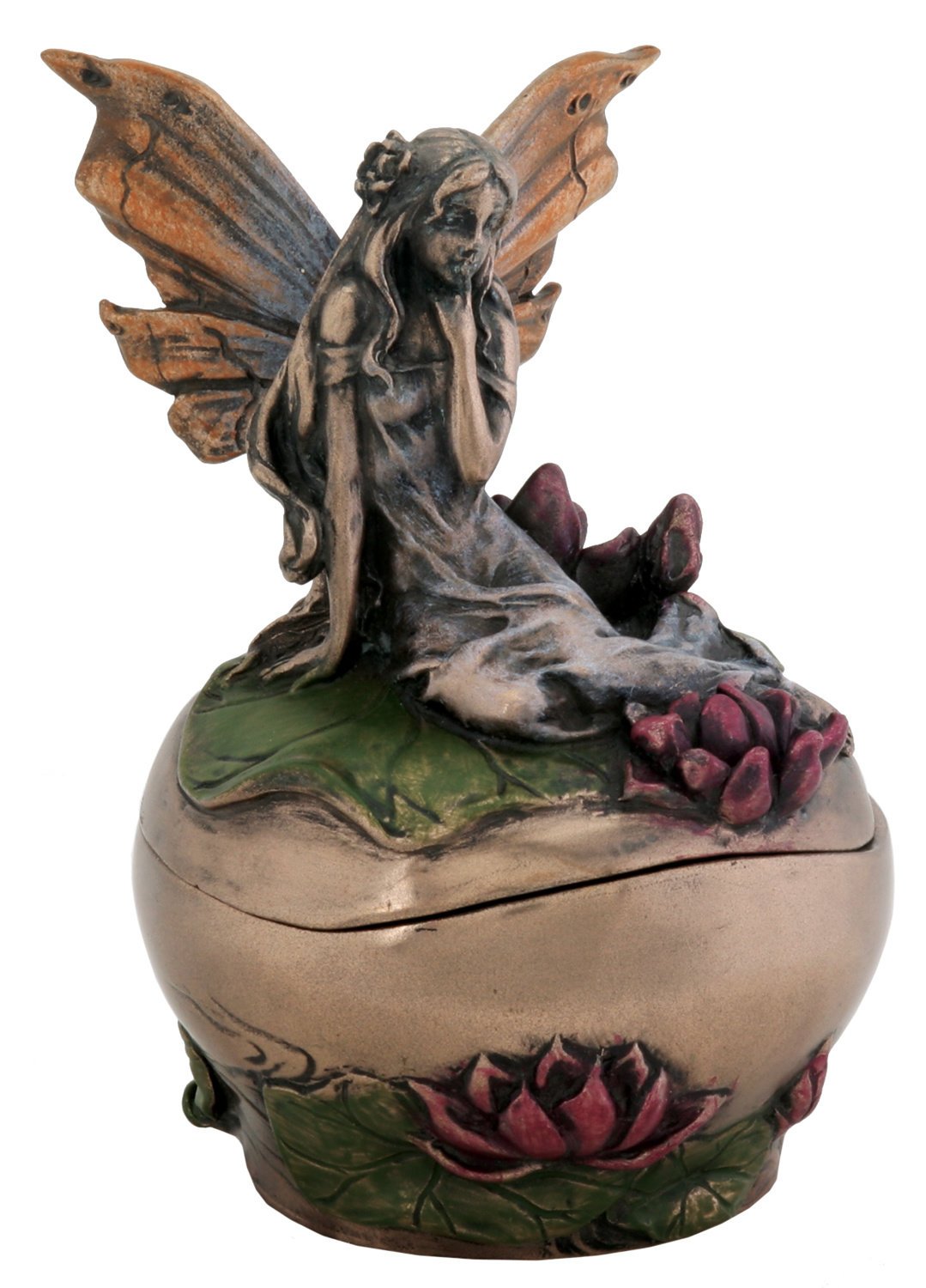 SUMMIT COLLECTION Pondering Fairy on Lotus Fantasy Art Nouveau Michelle Jewelry Box Display Decoration, 3 Inches