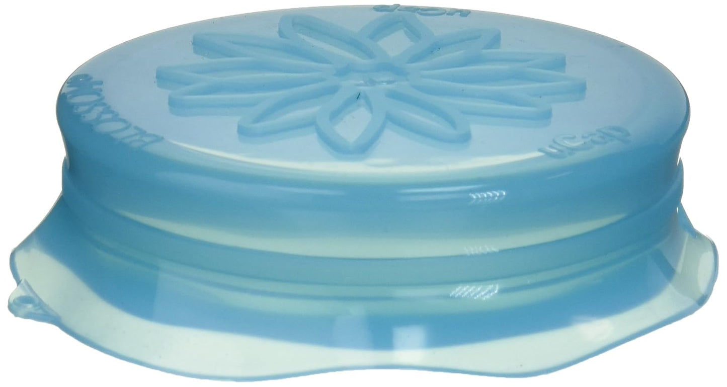 HIC Blossom Mason and Canning Jar Sipping and Drinking Lid Caps, Silicone, For Wide Mouth Size Mason Jars, 4-Inches; Blue; 1 Lid