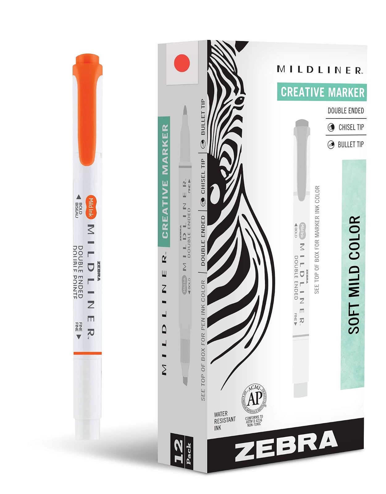 Zebra Pen Mildliner Double Ended Highlighter Marker Set, Broad and Fine Point Tips, Mild Marigold Ink, 12-Pack