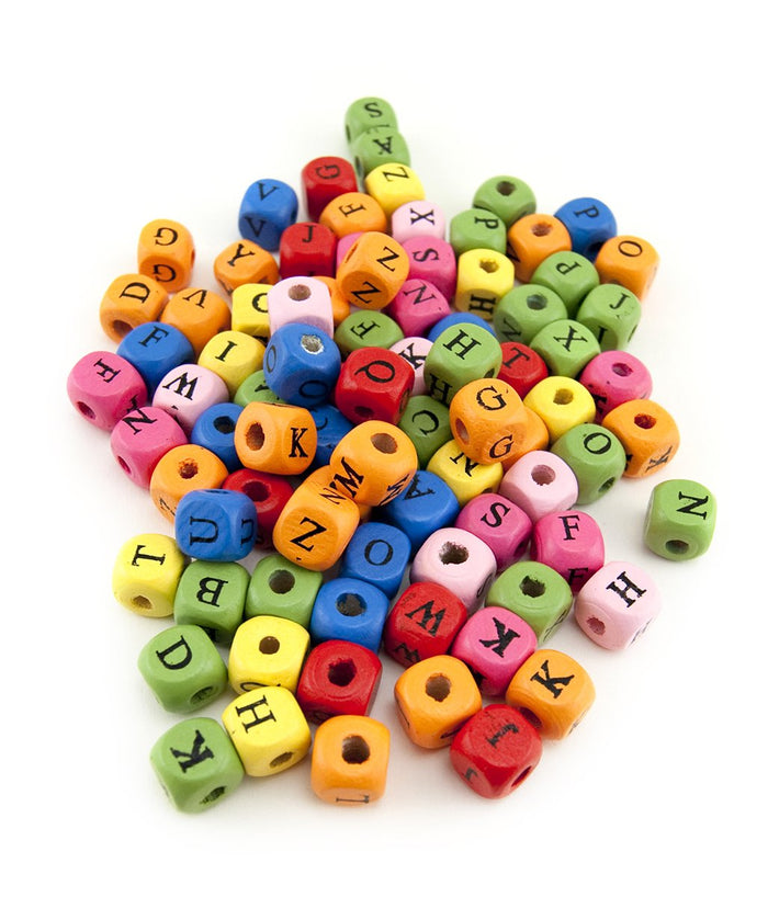 Hygloss Products Wooden Colored ABC Cube 90 Beads, Pcs