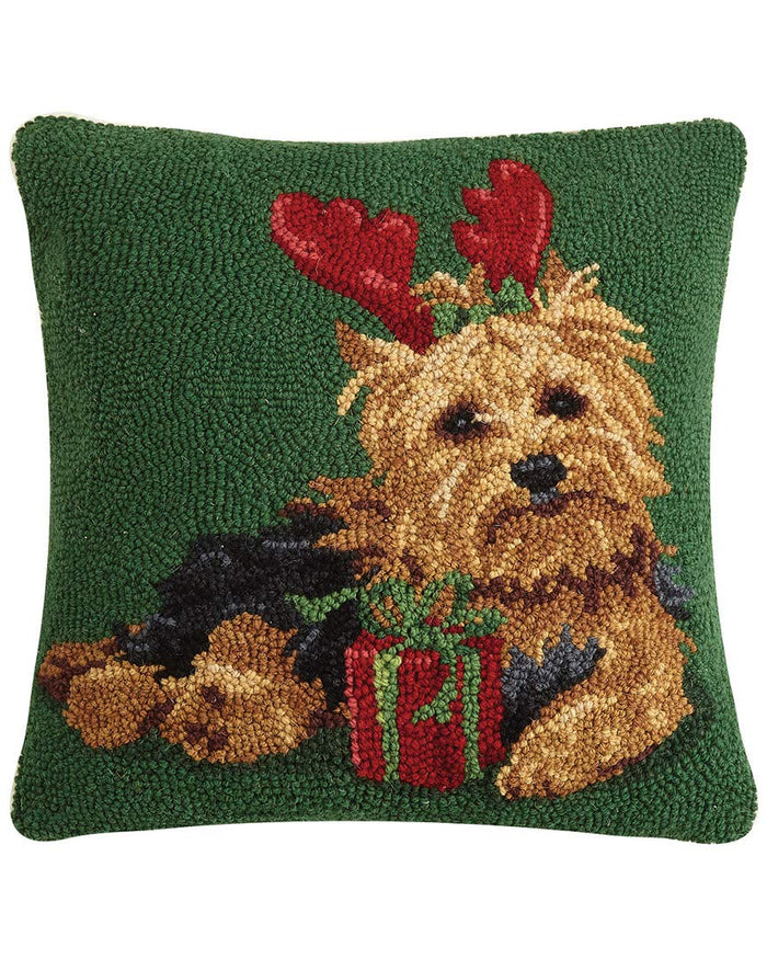 Peking Handicraft Christmas Yorkshire Terrier Hook Wool Pillow
