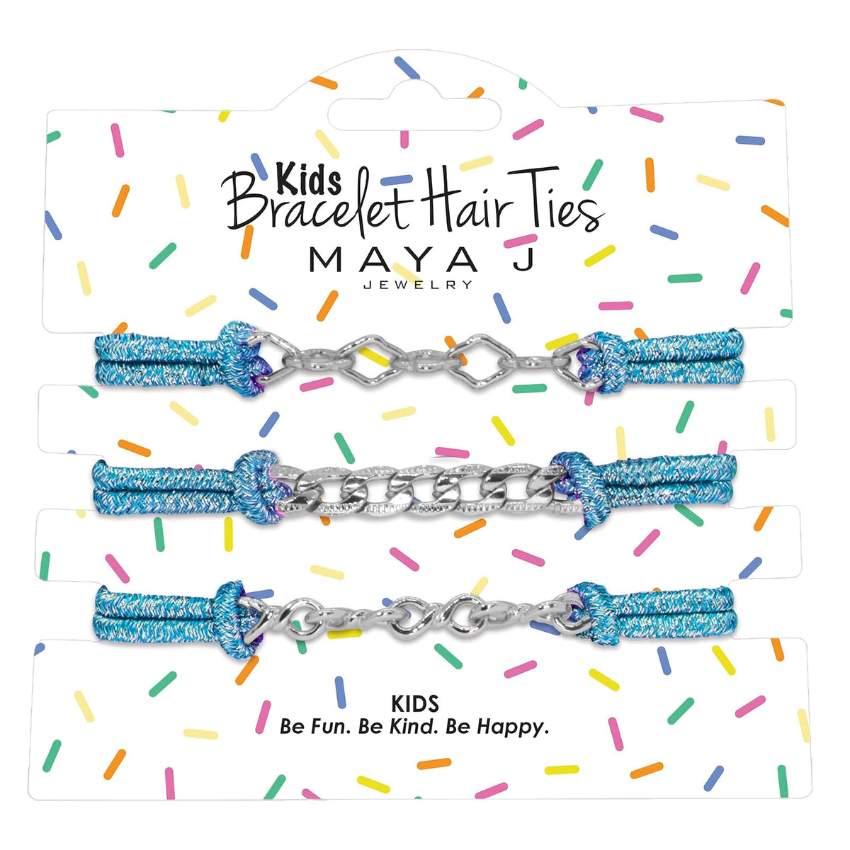 Maya J Hair Tie, 3 Count (Pack of 1), Blue Sparkle - White