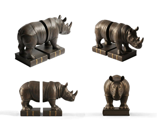 Comfy Hour 7" Length 6" Height Brown Copper Set 2 Rhino Bookends Art Bookend, 1 Pair, Antique Style, Heavy Weight, Bronze, Copper