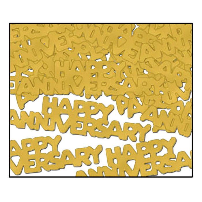 Beistle Happy Anniversary Metallic Plastic Party Confetti Tableware, 0.5 Ounces, Gold
