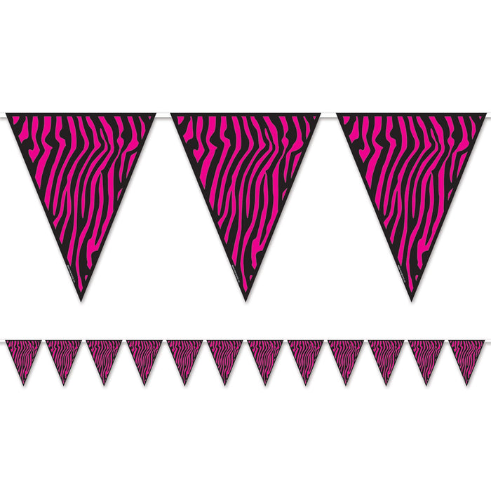 Beistle Zebra Print Pennant Banner, 10-Inch by 12-Feet
