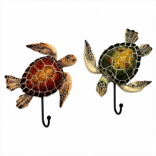 Comfy Hour 5.5 Inch Sea Turtle Decor Wall Hooks, Coastal, Set of 2