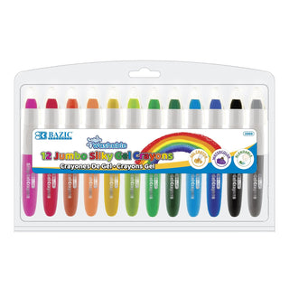 BAZIC Jumbo Silky Gel Crayons 12 Color, Washable Blendable Non Toxic Watercolor Crayon for Coloring Book (12/Pack), 1-Pack