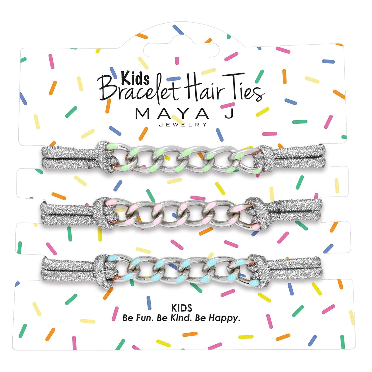 Maya J Hair Tie, 3 Count (Pack of 1), Silver Sparkle - White