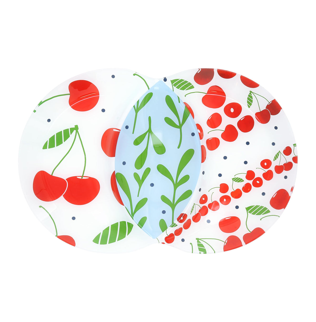 Pavilion - Cherries - 13.75" Tri-Section Chip & Dip Platter Summer Serveware Vintage Decor Red Kitchen