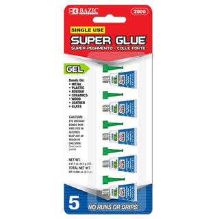BAZIC 0.5g Super Glue Gel, Mini Small Tube Adhesive Fluid Liquid, Home Improvement Fix Project Multipurpose (5/Pack), 1-Pack