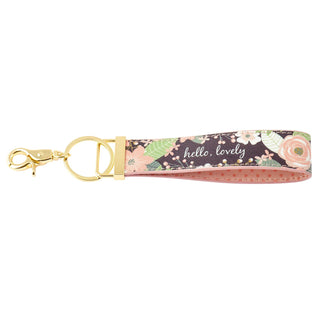 Karma Keychain, 5"Lx1.25"W, Charcoal Flowers