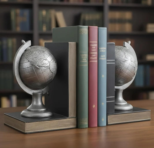 Comfy Hour Farmhouse Home Decor Collection 5" Length 7" Height Set 2 Tellurion Bookends Art Bookend, 1 Pair, Antique Style, Solid Heavy Weight, Silvery, Polyresin