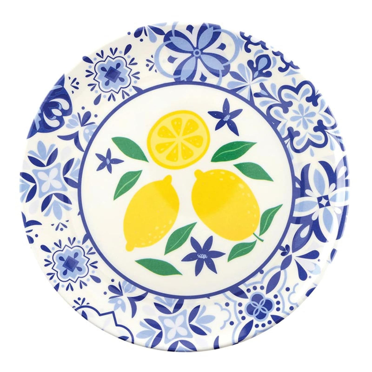 Slant Collections Dishware Plate, Set of 4, Blue Yellow Lemon
