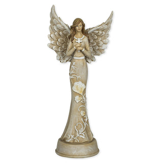 Roman Embossed Blossom Flowers Angel 11 inch Resin Stone Table Top Figurine Statue