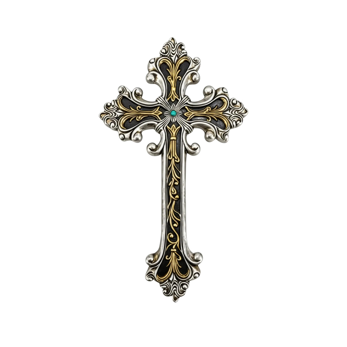 Comfy Hour Wall Art, 7.1"L x 1"W, Antique Silver and Gold with Turquoise-Colored
